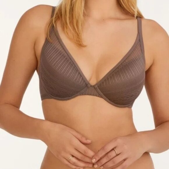 Thirdlove Everyday Lace Plunge Bra Grey Underwire T-Shirt Bra Size 36E - Picture 1 of 6
